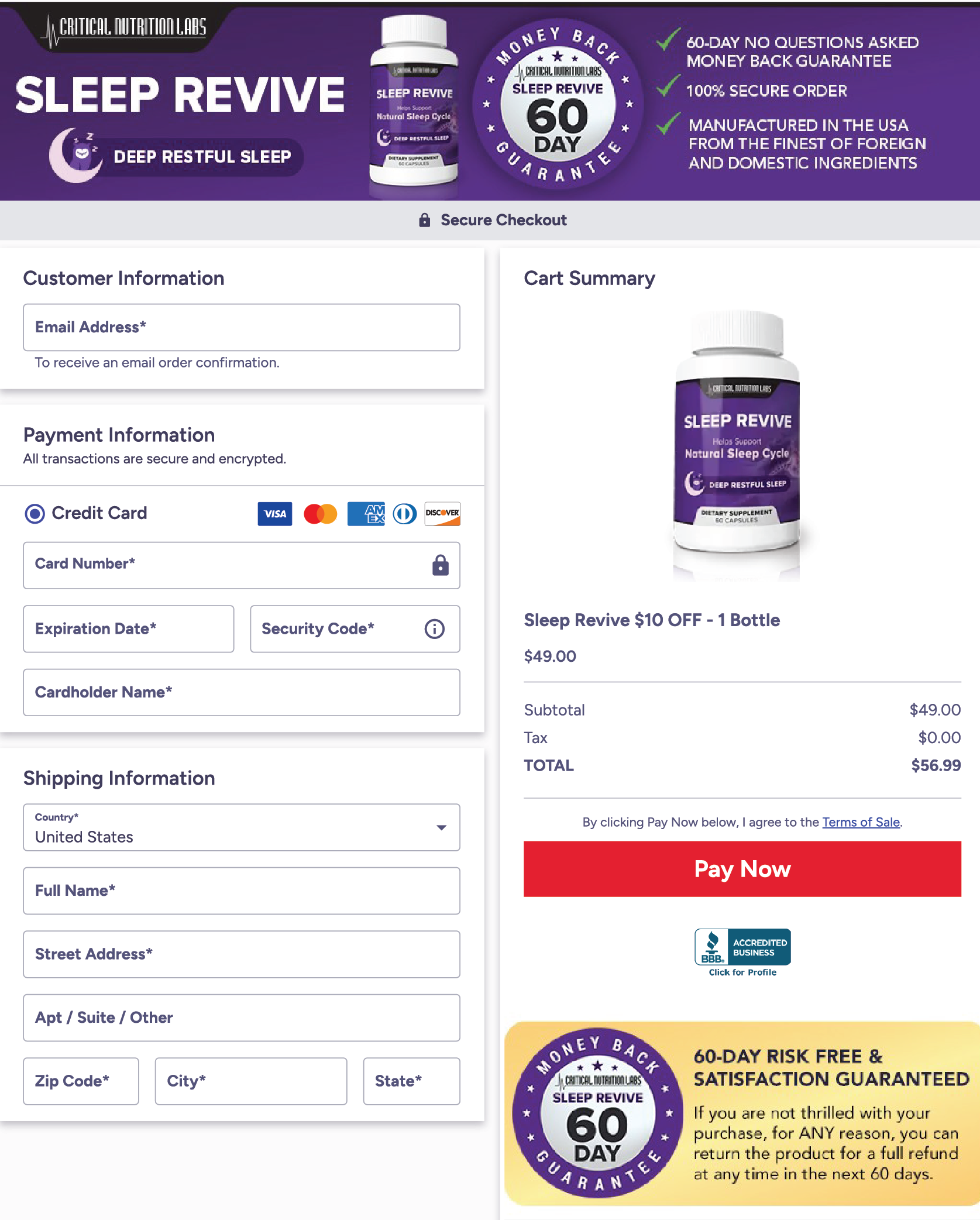 Sleep Revive Checkout Page